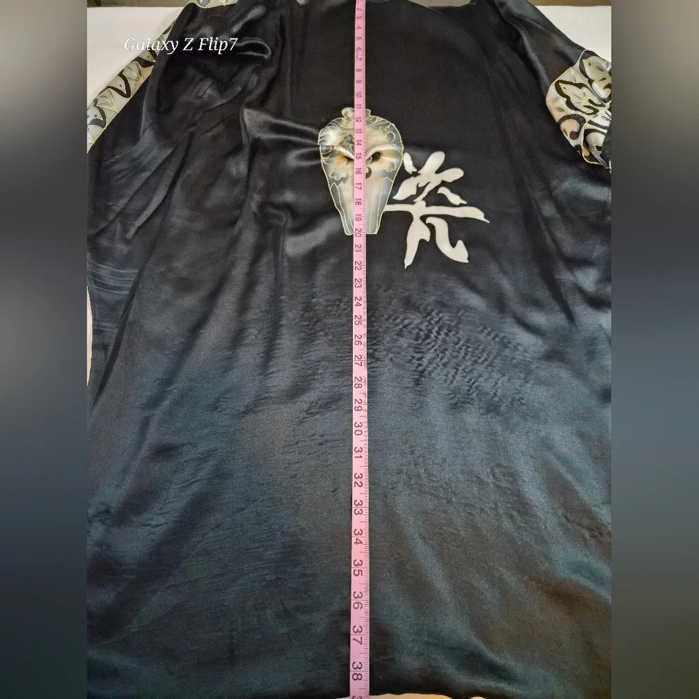 ​Vitan 100% Silk Kaftan Tunic Top Black Asian Graphic Pottery Calligraphy Art - Picture 4 of 5
